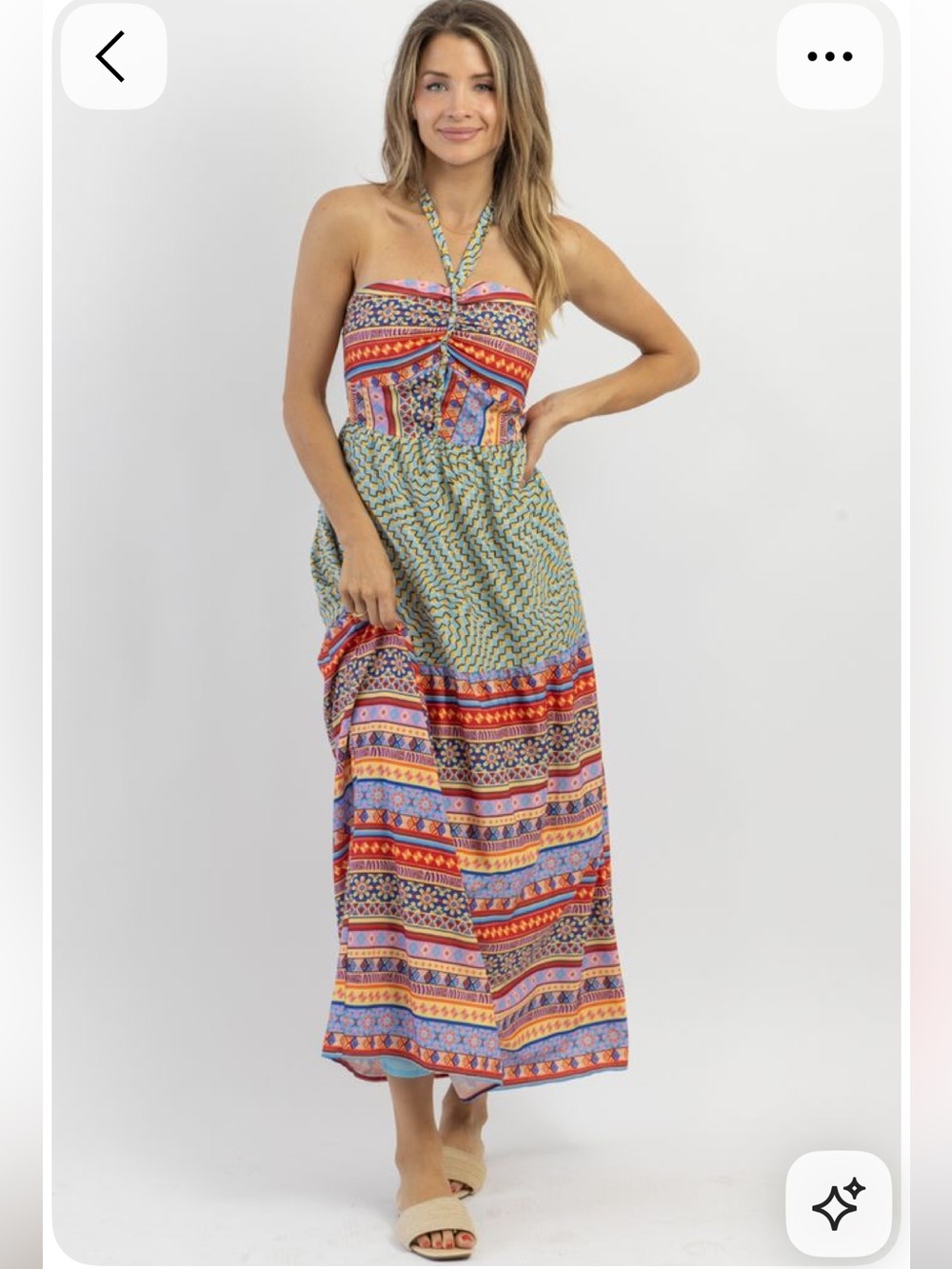 👗Davi & Dani Bohemian Strapless Maxi Dress in Red, Blue & Yellow